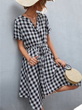 Load image into Gallery viewer, Plaid Notched Short Sleeve Dress