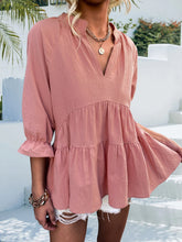 Load image into Gallery viewer, Ruffled Notched Three-Quarter Sleeve Blouse
