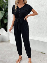 Load image into Gallery viewer, V-Neck Short Sleeve Jumpsuit