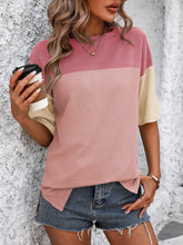 Load image into Gallery viewer, Color Block Round Neck Half Sleeve T-Shirt