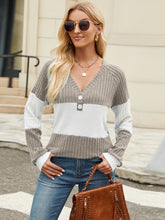 Load image into Gallery viewer, Color Block V-Neck Long Sleeve T-Shirt