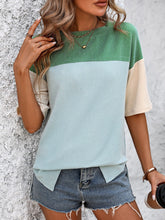 Load image into Gallery viewer, Color Block Round Neck Half Sleeve T-Shirt