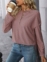Load image into Gallery viewer, Eyelet Round Neck Long Sleeve Top