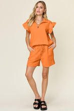 Load image into Gallery viewer, Double Take Full Size Texture Flounce Sleeve Top and Drawstring Shorts Set