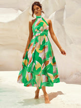 Load image into Gallery viewer, Ruched Printed Halter Neck Sleeveless Dress