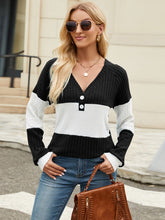 Load image into Gallery viewer, Color Block V-Neck Long Sleeve T-Shirt