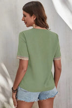 Load image into Gallery viewer, Full Size Lace Detail V-Neck Short Sleeve Blouse