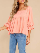 Load image into Gallery viewer, Smocked Square Neck Flounce Sleeve Blouse