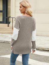 Load image into Gallery viewer, Color Block V-Neck Long Sleeve T-Shirt