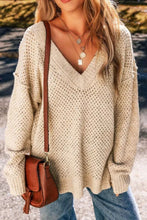 Load image into Gallery viewer, V-Neck Dropped Shoulder Long Sleeve Sweater