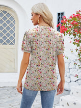 Load image into Gallery viewer, Ruched Printed Notched Short Sleeve Blouse