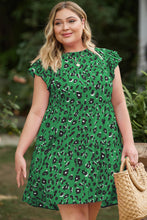 Load image into Gallery viewer, Plus Size Ruffled Leopard Cap Sleeve Mini Dress