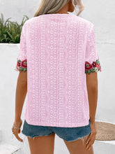 Load image into Gallery viewer, Eyelet Embroidered V-Neck Short Sleeve Blouse