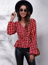Load image into Gallery viewer, Ruched Printed V-Neck Long Sleeve Blouse