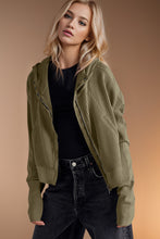 Load image into Gallery viewer, Double Take Waffle-Knit Zip Up Long Sleeve Hooded Jacket