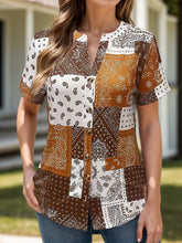 Load image into Gallery viewer, Printed Notched Short Sleeve Blouse