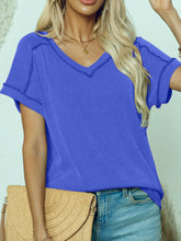Load image into Gallery viewer, Exposed Seam V-Neck Short Sleeve Top