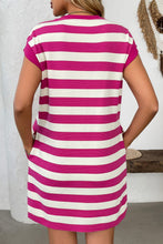 Load image into Gallery viewer, Contrast Striped Round Neck Short Sleeve Mini Dress