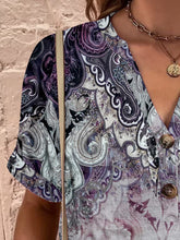 Load image into Gallery viewer, Full Size Printed Notched Short Sleeve Blouse