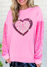 Load image into Gallery viewer, Valentine’s Day Sequin Heart Long Sleeve Sweatshirt