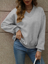 Load image into Gallery viewer, V-Neck Long Sleeve Dropped Shoulder Sweatshirt