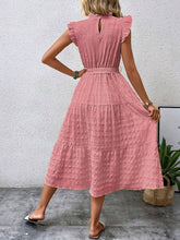 Load image into Gallery viewer, Tied Ruffled Cap Sleeve Midi Dress