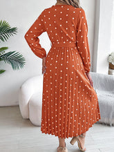 Load image into Gallery viewer, Tied Polka Dot Long Sleeve Midi Dress