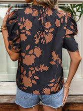 Load image into Gallery viewer, Frill Printed Round Neck Puff Sleeve Blouse