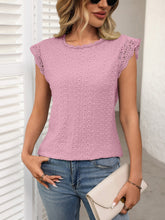Load image into Gallery viewer, Lace Detail Round Neck Cap Sleeve Top