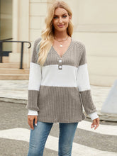 Load image into Gallery viewer, Color Block V-Neck Long Sleeve T-Shirt