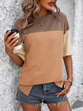 Load image into Gallery viewer, Color Block Round Neck Half Sleeve T-Shirt