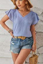 Load image into Gallery viewer, Ruched V-Neck Flounce Sleeve Blouse