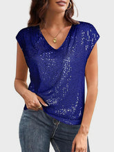 Load image into Gallery viewer, Sequin V-Neck Cap Sleeve Top