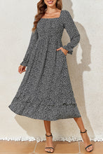 Load image into Gallery viewer, Printed Square Neck Long Sleeve Midi Dress