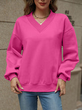 Load image into Gallery viewer, V-Neck Long Sleeve Dropped Shoulder Sweatshirt