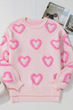Load image into Gallery viewer, High-Low Heart Round Neck Long Sleeve Sweater