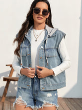 Load image into Gallery viewer, Drawstring Button Up Sleeveless Denim Jacket