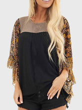 Load image into Gallery viewer, Full Size Printed Round Neck Three-Quarter Sleeve Blouse