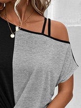 Load image into Gallery viewer, Contrast Asymmetrical Neck Short Sleeve T-Shirt
