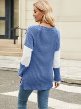 Load image into Gallery viewer, Color Block V-Neck Long Sleeve T-Shirt