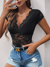 Load image into Gallery viewer, Perfee Lace V-Neck Cap Sleeve Bodysuit