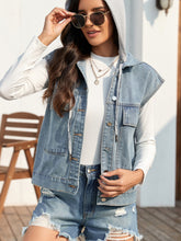 Load image into Gallery viewer, Drawstring Button Up Sleeveless Denim Jacket