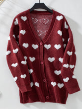 Load image into Gallery viewer, Heart V-Neck Button Up Long Sleeve Cardigan
