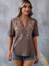 Load image into Gallery viewer, Embroidered Notched Short Sleeve T-Shirt