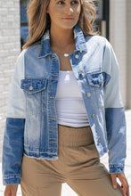 Load image into Gallery viewer, Distressed Button Up Drop Shoulder Denim Jacket