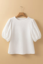 Load image into Gallery viewer, Textured Round Neck Puff Sleeve Blouse
