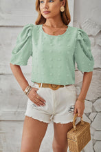 Load image into Gallery viewer, Swiss Dot Round Neck Short Sleeve Blouse