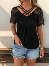 Load image into Gallery viewer, Lace Detail V-Neck Short Sleeve T-Shirt