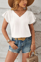 Load image into Gallery viewer, Ruched V-Neck Flounce Sleeve Blouse