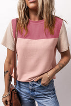 Load image into Gallery viewer, Color Block Round Neck Short Sleeve T-Shirt